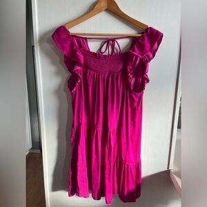 Free People Fuchsia Ruffle Sleeve Dress